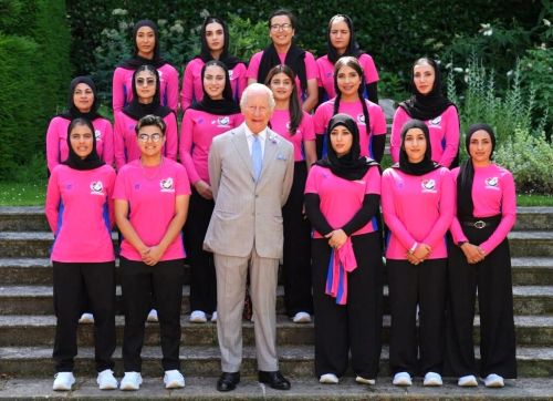 King Charles meeting members of the Afghanistan women's cricket team at Clarence House on 24 June.